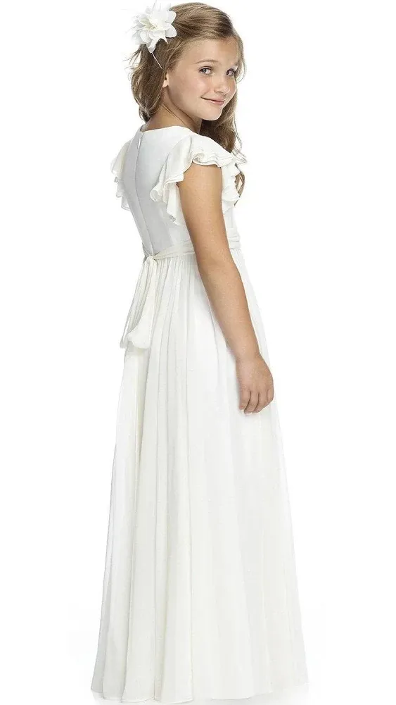 Abaowedding Fancy Chiffon Flower Girl Flutter Sleeves Junior Bridesmaid Dress