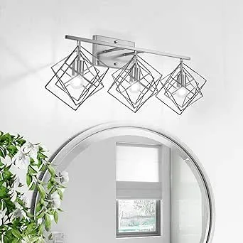 BEHIYA 3-Lights Bathroom Vanity Lights, Bathroom Light Fixtures Over Mirror Lighting Brushed Nickel with Rotatable 3 Cube Bulb Included