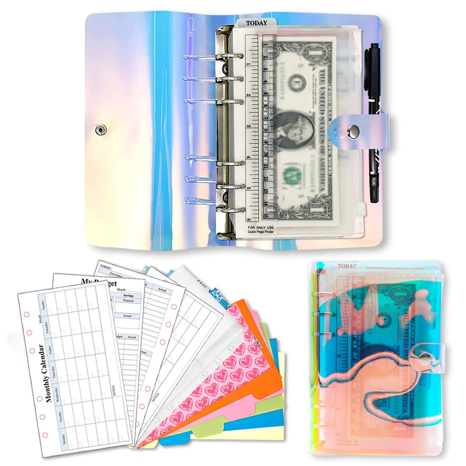 PVC Cash Envelopes Wallet Finances Organizer, 2023 Weekly & Monthly Personal Budget Planner, 6-Ring Binder Refillable Notebook Handbag with 12 Cash Envelopes & Budget Sheets Calendar