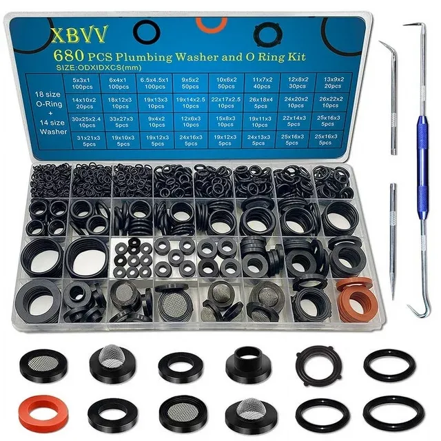 XBVV 680 Pcs Rubber Washer Assortment Kit