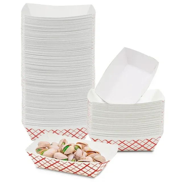 [250 Pack] 0.25 lb Paper Food Boats Heavy Duty Disposable Food Trays, Red Che...