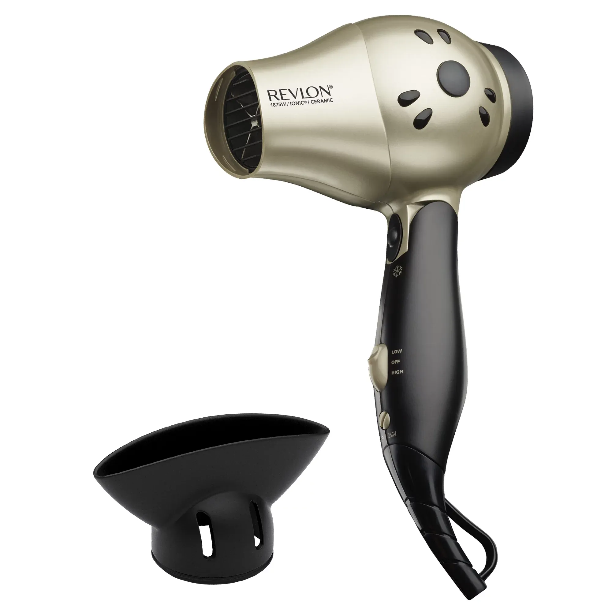 Revlon 1875W Folding Handle Ionic Travel Hair Dryer, Black and Gold