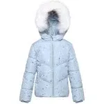 Rokka&Rolla Girls Heavyweight Puffer Jacket Bubble Coat - Blue Fog with Silver Star Print