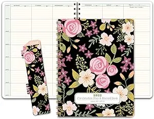 Elan Publishing Company HARDCOVER Combination Plan and Record Book: One efficient 8.5" x 11" Book for Lesson Plans and Grades Combines W101 and R1010 with Bonus Clip-in Bookmark (Black Floral)