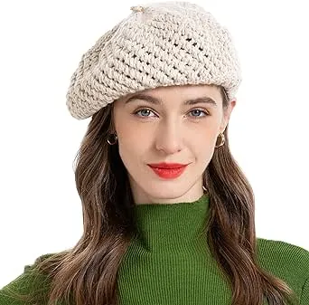 ZLYC Women Winter Wool Slouchy Beret Hat Fashion Knit Berets Cap Beige