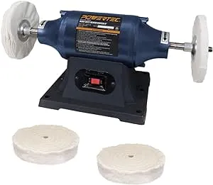 POWERTEC 6-Inch Bench Buffer Jewelry Polisher - Includes 4PCs 80Ply Thic Buffing Wheels | Ideal Benchtop Buffing Machine for Polishing Metal, Jewelry, Knives, Wood, Jade, and Plastic (BF601C)