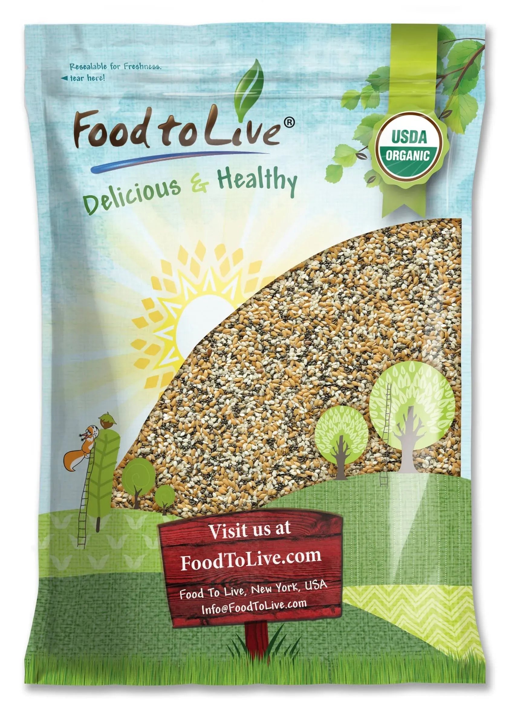 Food to Live Organic Omega-3 Seeds Mix with Flax Chia and Sesame 10 Pounds - Non-GMO Whole Seeds Raw Kosher Vegan. Rich in Omega 3 Fatty Acid