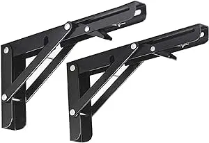 Jolitac Black Paint Folding Shelf Brackets 10” - Heavy Duty Metal Collapsible Shelf Bracket for Bench Table, Shelf Hinge Wall Mounted Space Saving DIY Bracket, Max Load: 260 lb (10 Inch, 2PCS)