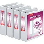 Cardinal Performer 3-Ring Binders, 2", Non-Locking Slant-D Rings, 540-Sheet Capacity, Clearvue Presentation, Non-Stick, PVC-Free, White, 4-Pack (27500), 2-Inch