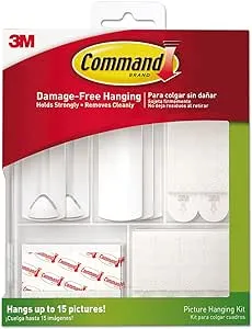 Command Picture Hanging Kit, Various Sized Picture Hanging Hooks and Strips to Hang Up to 15 Pictures, Indoor Use, Decorate Damage-Free,White