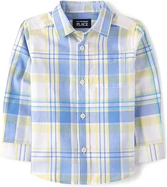 The Children's Place Baby Boys' and Toddler Poplin Long Sleeve Button Down Shirt