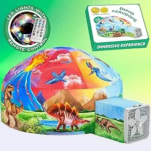 W&O Dino Aerodome with LED Lights - Inflatable Jurassic Fort for Kids Aged 3-12, Inflates in Seconds Creating an Immersive Dinosaur Experience (Fan Not Included)