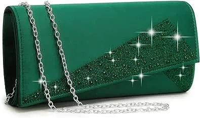 Dasein Women's Satin Rhinestone Clutch Evening Bags Sparkle Glitter Shiny Purse Handbag for Party Wedding Cocktail Prom