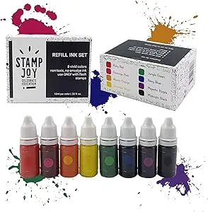 Stamp Joy - Premium Refill Ink for Self Inking Stamps and Stamp Pads, Ink Pads, Water-Based, 8 Color Set