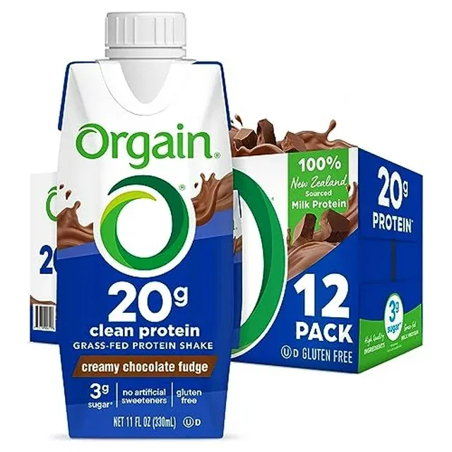 Orgain Clean Grass-Fed Protein Shake - Creamy Chocolate Fudge - 12ct