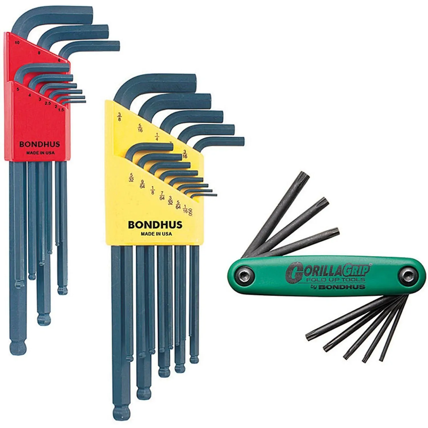 BONDHUS 14138 Triple Pack L-Wrench & Fold-Up Set