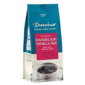 Teeccino Dandelion Vanilla Nut Herbal Coffee - Caffeine-Free Coffee Alternative with Prebiotics, Gluten Free, Acid Free - Medium Roast, 10 oz 