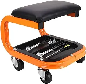 Heavy Duty Rolling Creeper Garage Shop Seat Rolling Garage Stool Big Padded Mechanic Seat Mechanics Stool with Segmented Tool Tray Storage and 4 Rubber Swivel Casters - 400 lbs Capacity