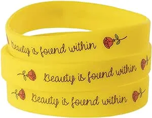 Rose Beauty Wristband Party Favors, 24 Pack Silicone Bands Beauty and the Beast Theme Bracelets for Girl Power Teens Tween Birthday Supplies Celebration Positive Message - Silicone Bracelets for Girls