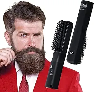 Red by Kiss Beard & Hair Straightener, Secure Auto Shut-Off, 2 in 1 Heated Straightening Beard Brush 360 degree swivel cord Temperature Adjustable