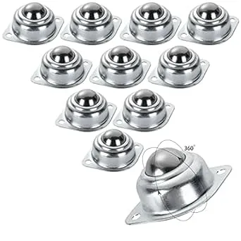 HNBun 16pcs 1” Roller Ball Transfer Bearings, 360o Rotation Universal Ball Casters, 400lbs Carbon Steel Round Ball Transfer Unit for Conveyor, Roller