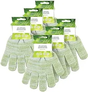 EcoTools Bath & Shower Gloves, Recycled Netting, Exfoliating, Gentle Cleansing for Whole Body, Use Before Self-Tanning, Removes Dry Skin, Dirt, & Impurities, Fits All Hands, 6 Pairs, 12 Gloves Total