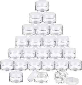 SATINIOR 24 Pieces Empty Clear Plastic Jars with Lids Round Storage Containers Wide-Mouth for Beauty Product Cosmetic Cream Lotion Liquid Butter Craft and Food (White Lid, 1 oz)