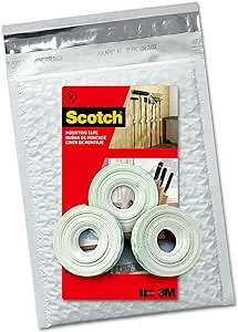 Scotch Indoor Mounting Tape 0.5-in x75-in, White, Holds Up to 2 lbs, 3-Rolls, Ships in e-ecommerce Packaging