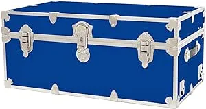 Rhino Trunk & Case Large Leather Embossed Vinyl Trunk, Summer Camp, College, Storage 32"x18"x14" (Royal Blue)