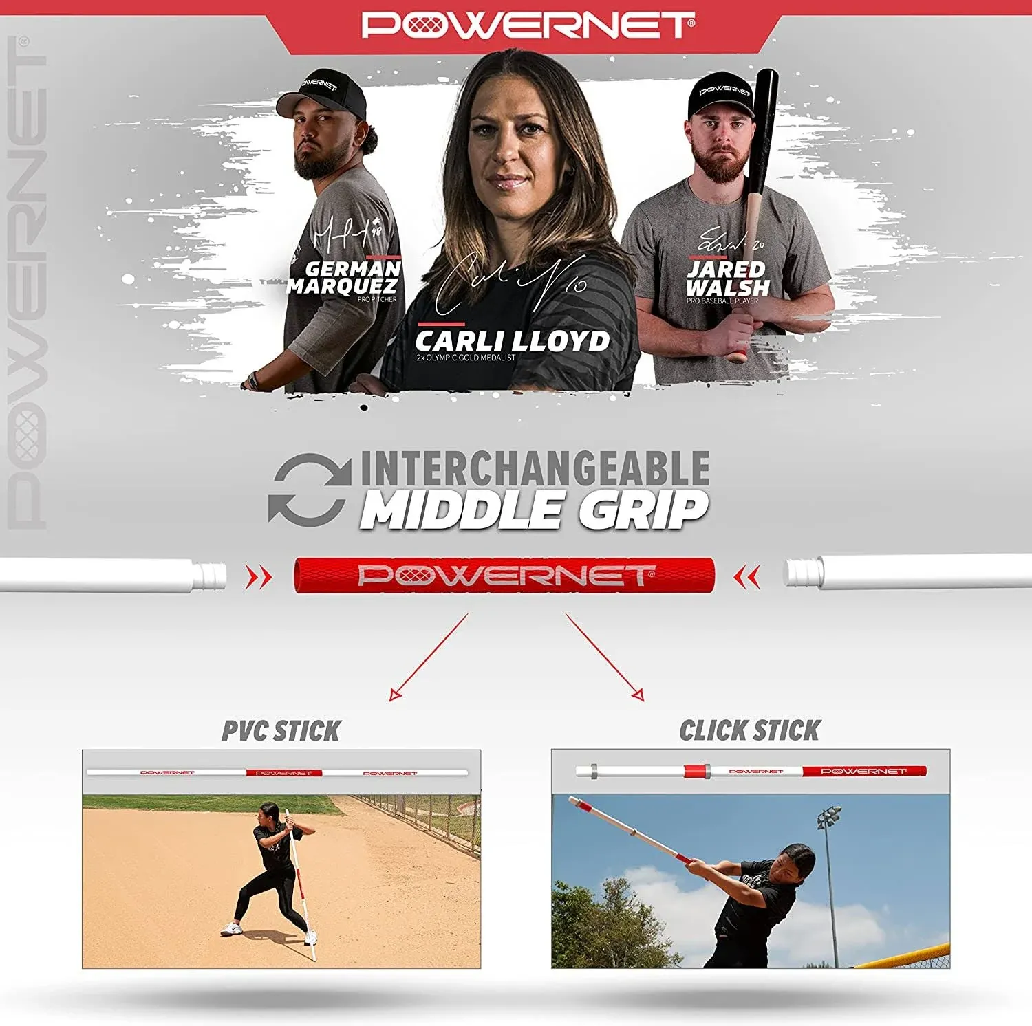 PowerNet Training Click Stick PVC Combo | Baseball Softball Bat Swing