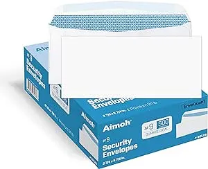 500#9 Security White Envelopes, GUMMED Closure, Premium Security Tint Pattern - No Window, EnveGuard, Size 3-7/8 x 8-7/8 Inches - White - 24 LB - 500 Count (30128)