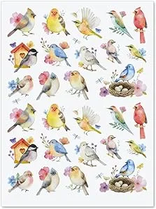 CURRENT Watercolor Birds Stickers - Set of 52 Stickers, Two 8-1/2" x 11" Sheets, Holiday Arts and Crafts, Fun for Kids, Spring Themed Gifts, Party Bag Favors