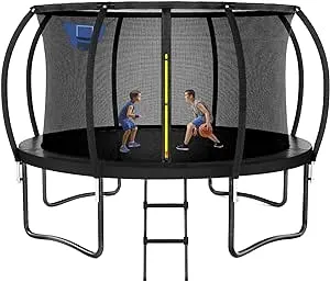 Trampoline 12FT 14FT, Outdoor Trampolines for Kids and Adults, Recreational Trampoline with Enclosure Net & Ladder, Charcoal Black