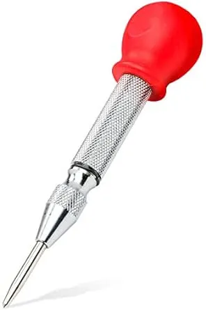 Automatic Center Punch 5 Inch Adjustable Spring-Loaded Tool Center Punch Set Tension Punch Tool for Metal for Metal Wood Plastic Glass and Marble (Red)