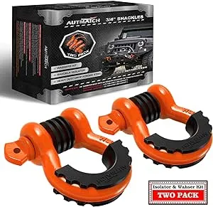 AUTMATCH D Ring Shackle 3/4" Shackles (2 Pack) 41,887Ibs Break Strength with 7/8" Screw Pin and Shackle Isolator Washers Kit for Tow Strap Winch Off