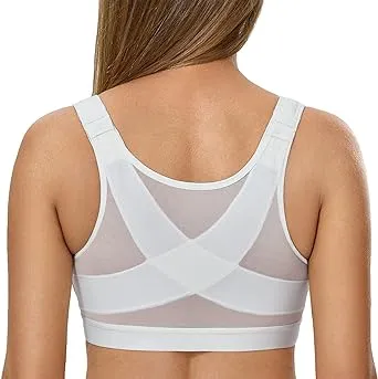 DELIMIRA Women's Front Closure Posture Wireless Back Support Full Coverage Bra Plus Size