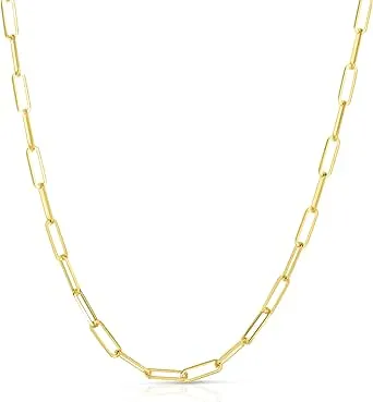 Floreo 10k Yellow Gold Paperclip Solid Link Chain Necklace