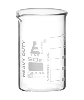 Heavy Duty Beaker, 50ml - 5mm Thick, Uniform Walls - Graduated - Borosilicate Glass