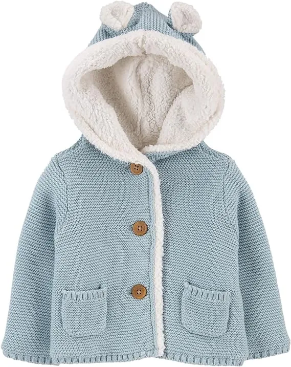 Carter's Baby Girls and Boys Sherpa-Lined Cardigan - Blue - Size 18 Months