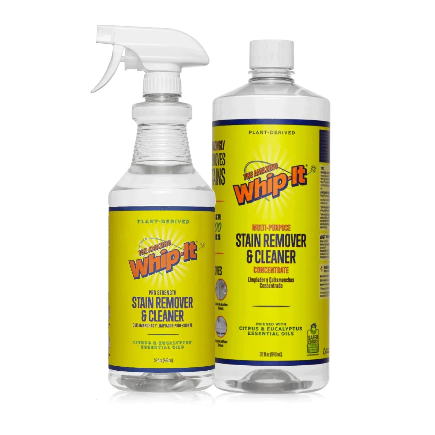 Whip-It All Natural Enzyme Cleaner Stain Fighting Kit - Professional Strength Stain Remover Spray 32oz and Concentrate Multi-Purpose Stain Remover