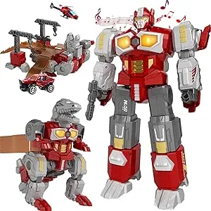 Transforming Toys Dinosaur Robot Action Figures Magnetic Assembling Robot Toys for Kids All in One Design Transformi