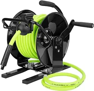 Flexzilla Portable Manual Open Face Air Hose Reel, 3/8 in. x 50 ft., Heavy Duty, Lightweight, Hybrid, ZillaGreen - L8651FZ