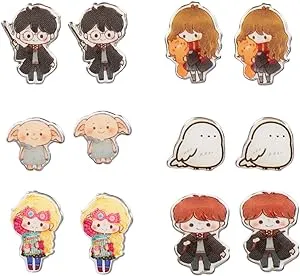 Harry Potter Chibi Character Fashion 6 Pack Costume Jewelry Stud Earrings Set