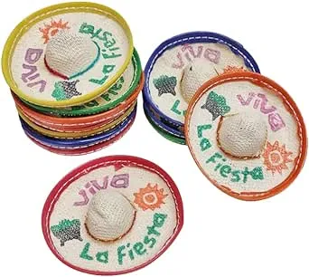 Mini Mexican Sombrero, Pack of 12 Viva Fiesta - 2.25 Inches Wide Mini Hats for Cinco de Mayo Party for Bottles