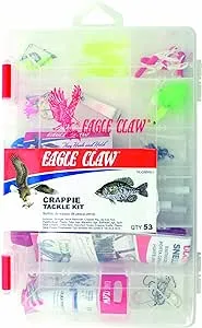 EAGLE CLAW CRAPPIE TACKLE KIT, 53 PIECES, CONTAINS ASSORTMENT OF HOOKS, SINKERS, AND TACKLE FOR FRESHWATER CRAPPIE AND OTHER PANFISH FISHING