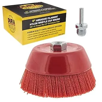 Dura-Gold 6" Abrasive Filament Nylon Bristle Cup Brush - Coarse Sanding Scuffing Brush, 5/8" 11 Thread, 1/4" Drill Arbor - Remove Rust, Corrosion, Paint - Surface Prepping for Truck Bed Liner Coatings