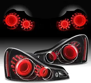 AKKON - [GTR Style] For 2008-2013 Infiniti G37 / 14-15 Q60 Coupe 3D LED Light Tube Tail Lamps Black Housing Pair Assembly