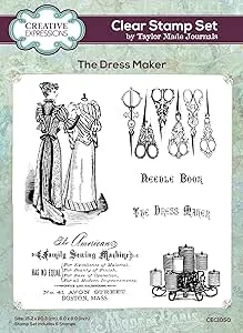 Creative Expressions Taylor Made Journals The Dress Maker 6 in x 8 in Clear Stamp Set, 6 x 8