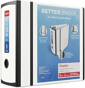 Staples Better Binder Heavy-Duty View, White, 1000-Sheet Capacity, 5 inch (Ring diameter)