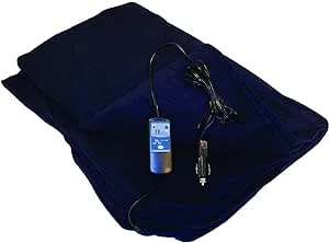 2 - 12-Volt Heated Travel Blanket with Patented Safety Timer by Trillium Worldwide (Navy, 58" x 42")